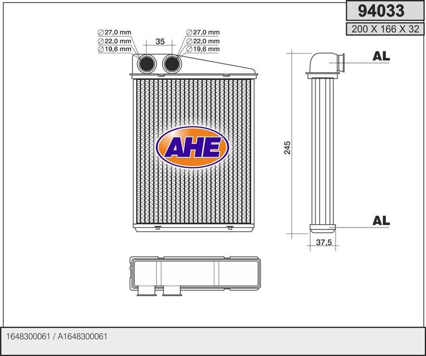 AHE 94033 Heat Exchanger, interior heating 94033
