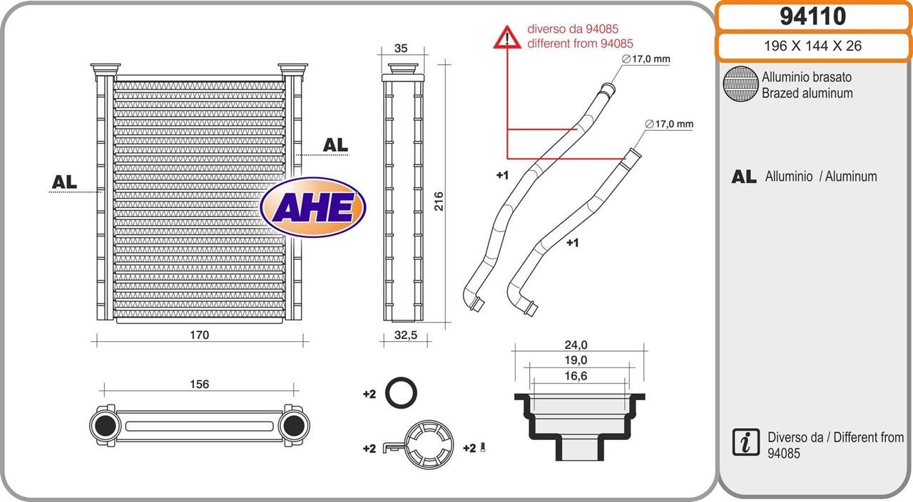 AHE 94110 Heat exchanger, interior heating 94110