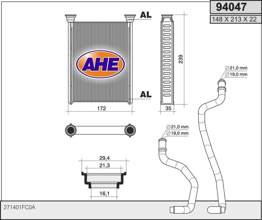 AHE 94047 Heat exchanger, interior heating 94047