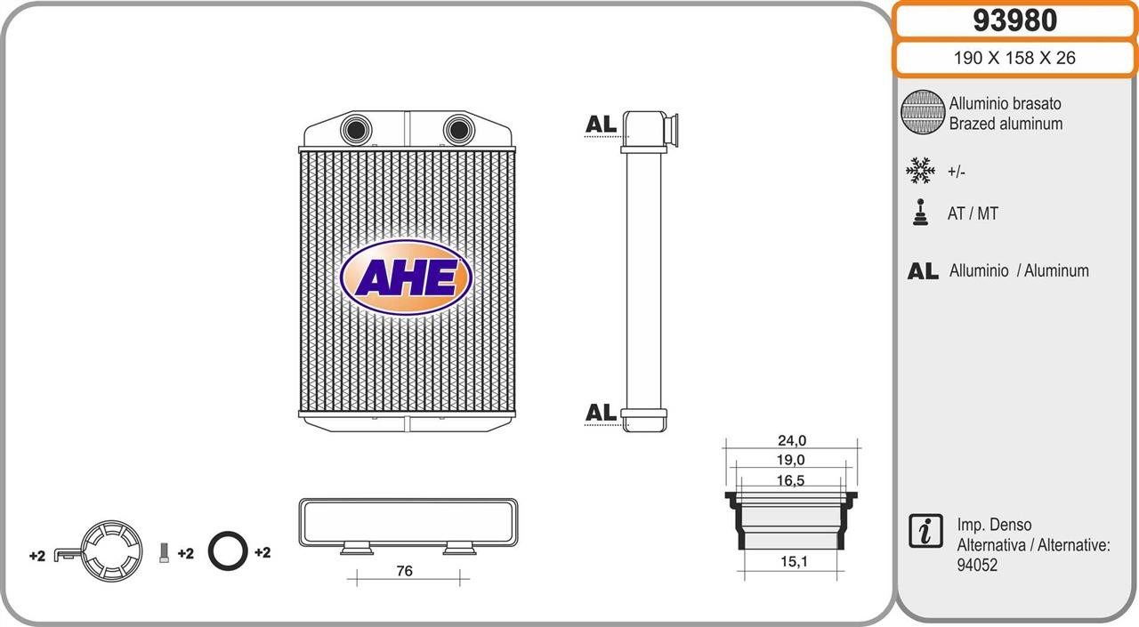 AHE 93980 Heat Exchanger, interior heating 93980