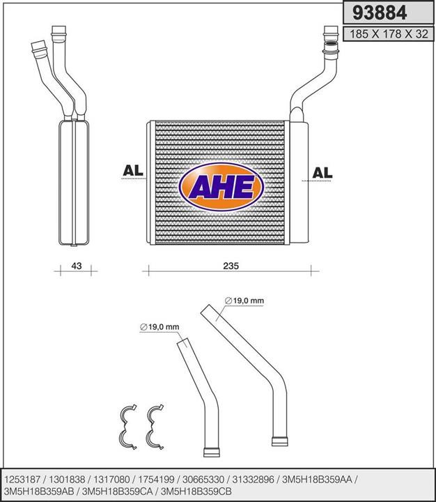 AHE 93884 Heat Exchanger, interior heating 93884
