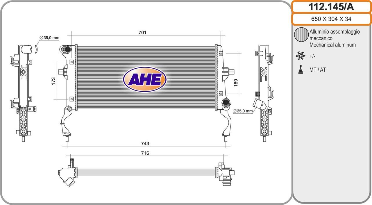 AHE 112.145/A Radiator, engine cooling 112145A