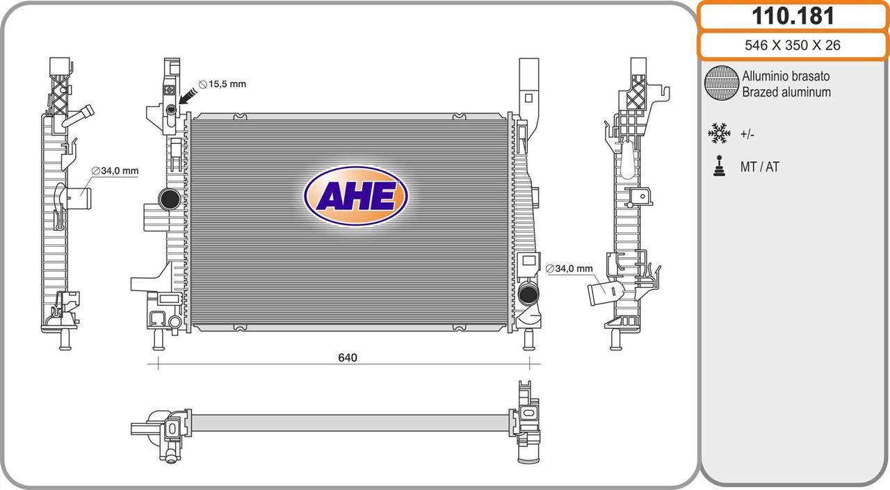 AHE 110.181 Radiator, engine cooling 110181