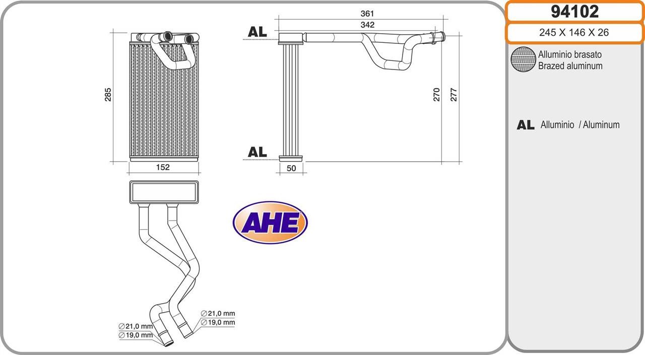 AHE 94102 Heat exchanger, interior heating 94102