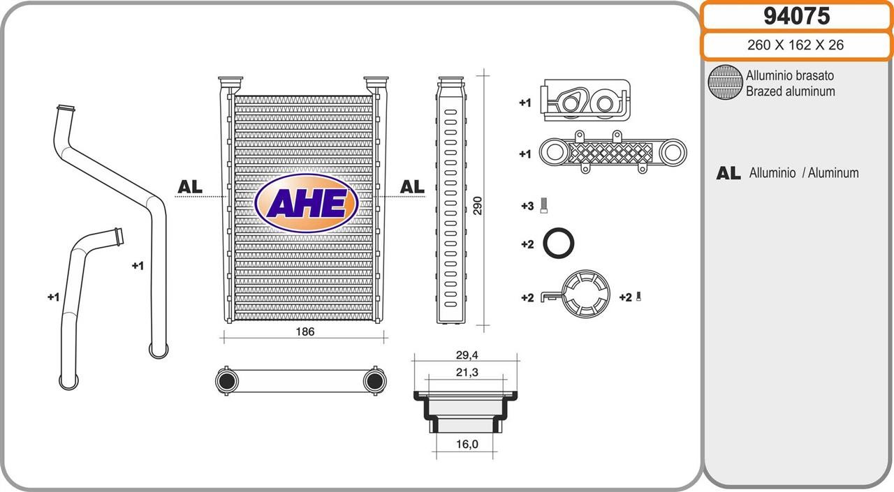 AHE 94075 Heat exchanger, interior heating 94075