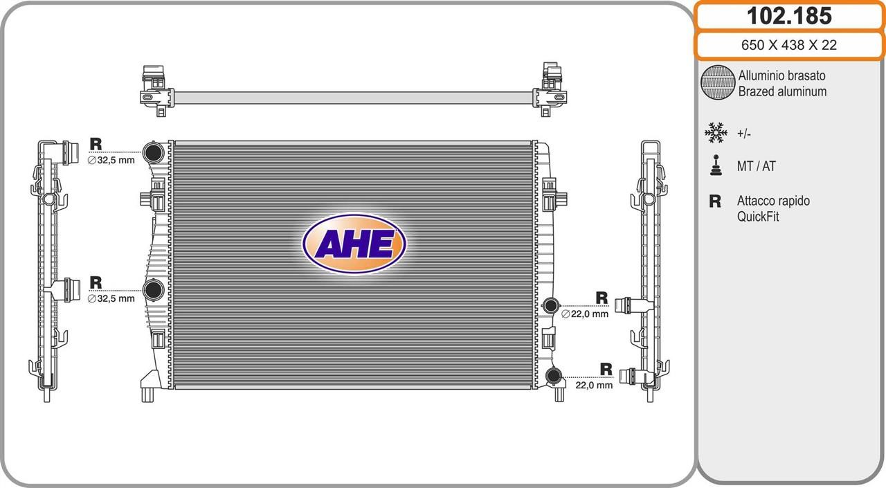 AHE 102.185 Radiator, engine cooling 102185