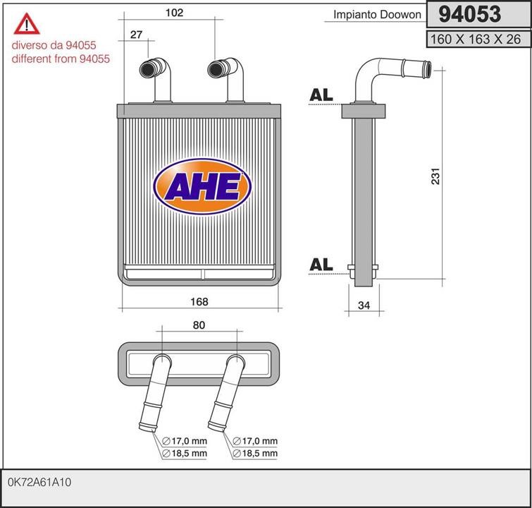 AHE 94053 Heat exchanger, interior heating 94053