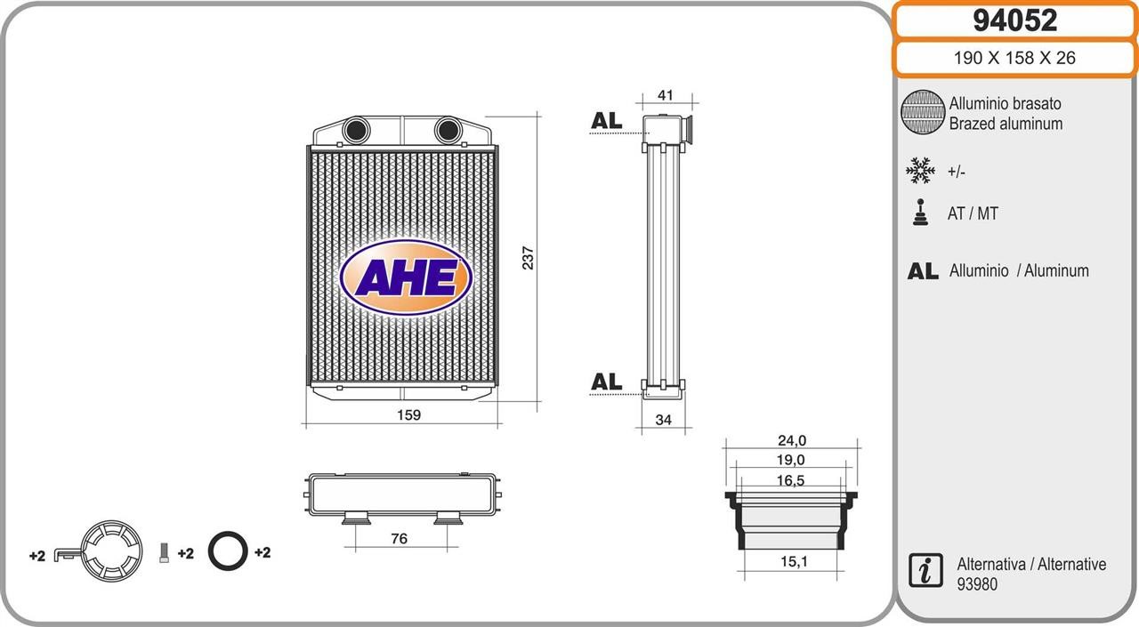 AHE 94052 Heat exchanger, interior heating 94052
