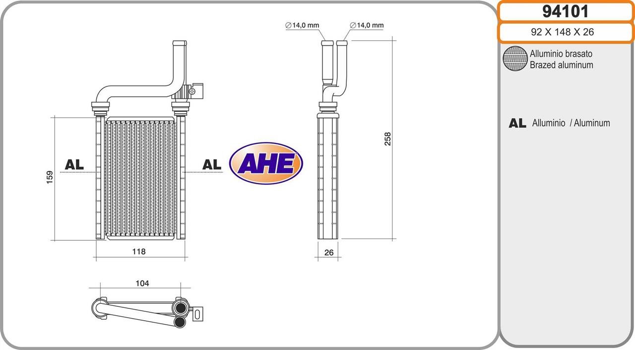 AHE 94101 Heat exchanger, interior heating 94101