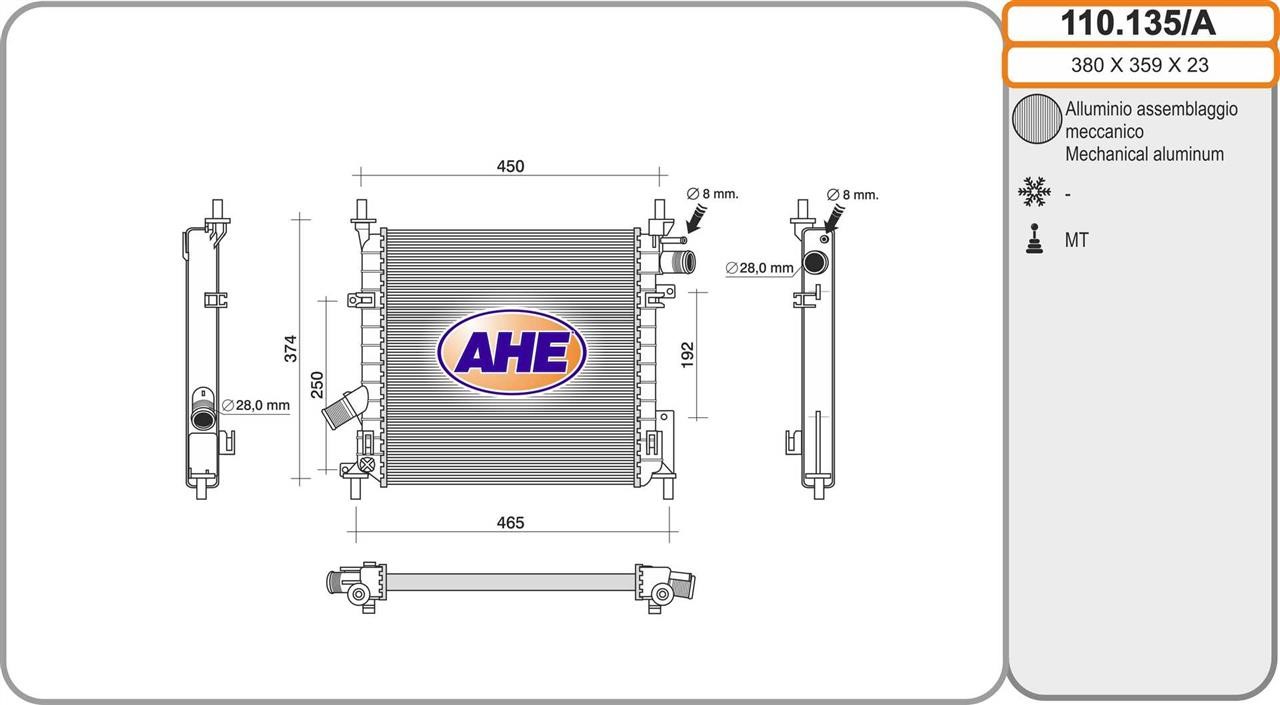 AHE 110.135/A Radiator, engine cooling 110135A
