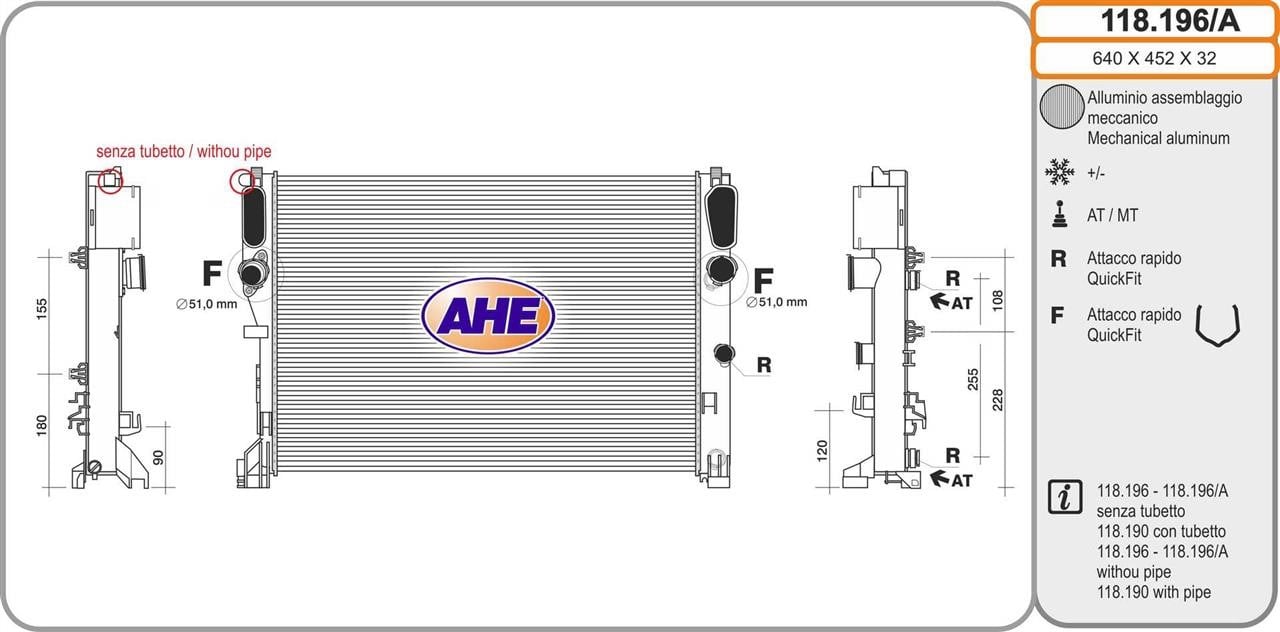 AHE 118.196/A Radiator, engine cooling 118196A