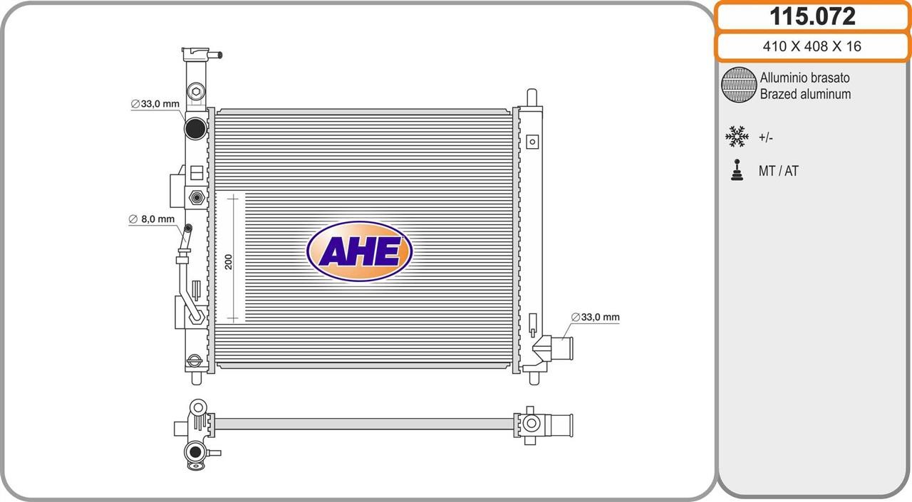 AHE 115.072 Radiator, engine cooling 115072