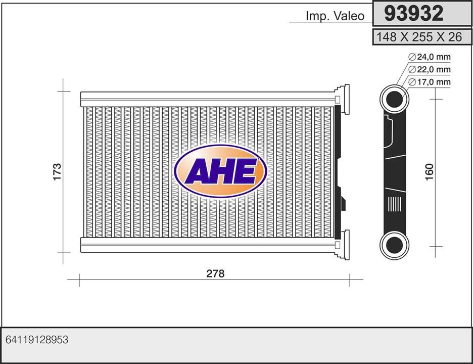 AHE 93932 Heat exchanger, interior heating 93932