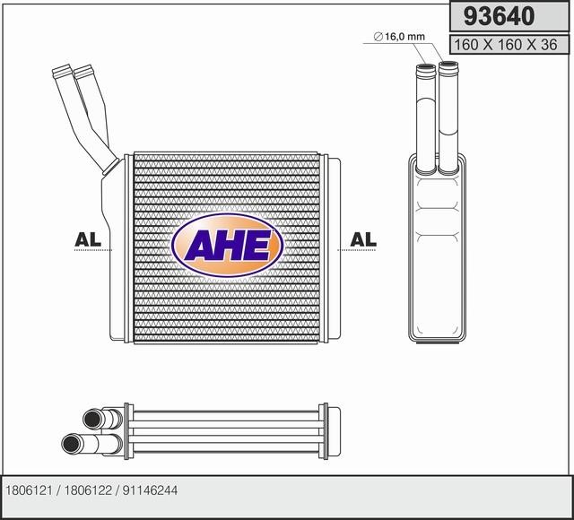 AHE 93640 Heat exchanger, interior heating 93640