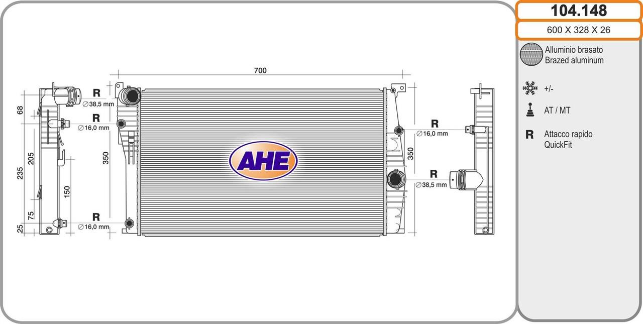 AHE 104.148 Radiator, engine cooling 104148