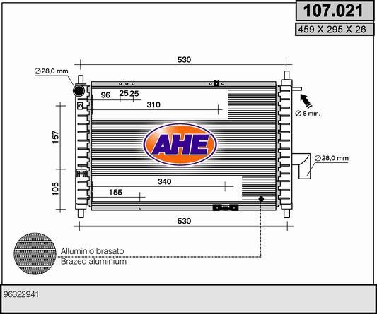 AHE 107.021 Radiator, engine cooling 107021