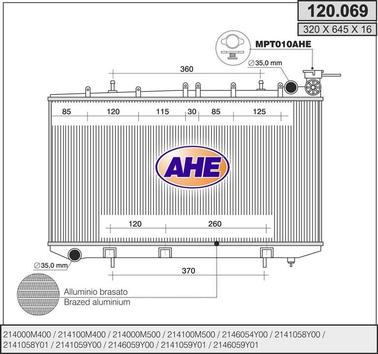 AHE 120.069 Radiator, engine cooling 120069