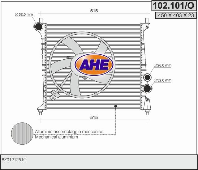 AHE 102.101/O Radiator, engine cooling 102101O