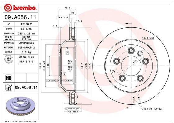 AP (Brembo) 25136 V Brake disc 25136V