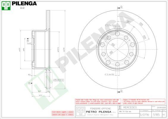 Pilenga 5185 Unventilated front brake disc 5185