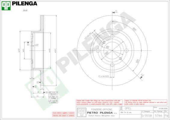 Pilenga 5766 Unventilated front brake disc 5766