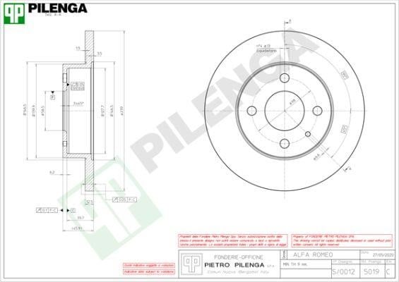 Pilenga 5019 Unventilated front brake disc 5019