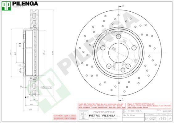 Pilenga V995 Front brake disc ventilated V995