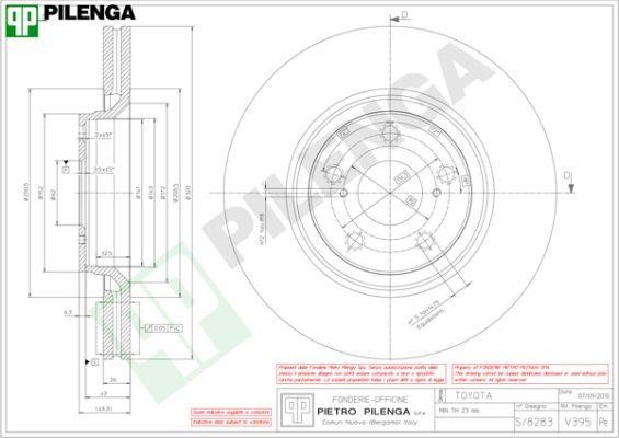 Pilenga V395 Front brake disc ventilated V395