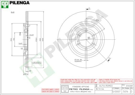 Pilenga 5014 Rear brake disc, non-ventilated 5014