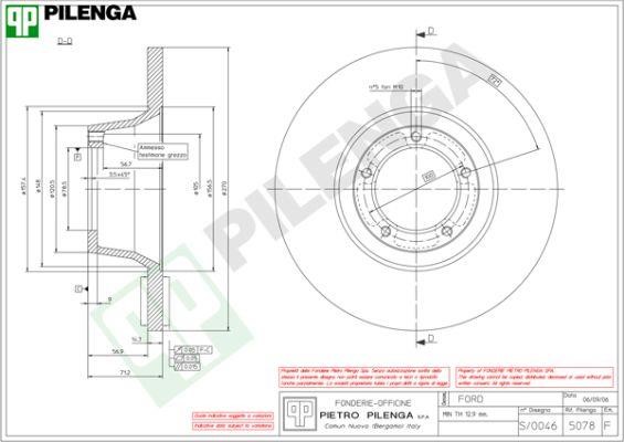 Pilenga 5078 Unventilated front brake disc 5078