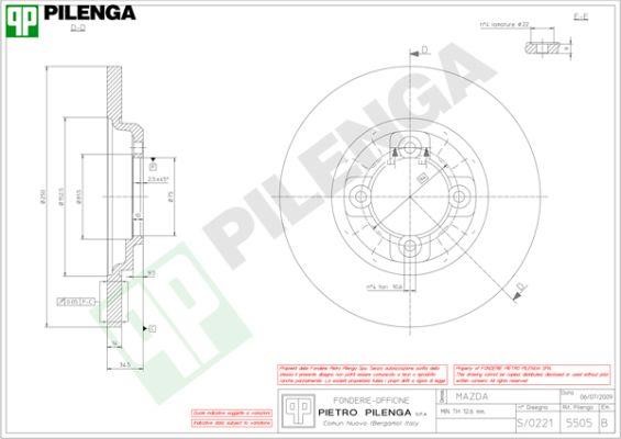 Pilenga 5505 Unventilated front brake disc 5505
