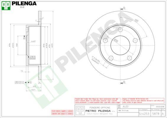 Pilenga 5878 Rear brake disc, non-ventilated 5878