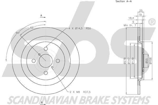 Rear brake disc, non-ventilated SBS 18153145111