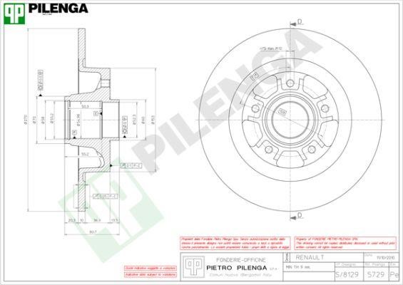 Pilenga 5729 Rear brake disc, non-ventilated 5729