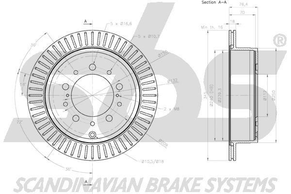 Rear ventilated brake disc SBS 18153145162