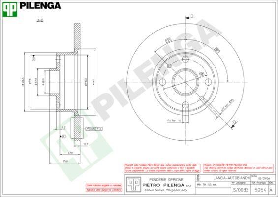 Pilenga 5054 Unventilated front brake disc 5054