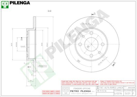 Pilenga 5031 Unventilated front brake disc 5031