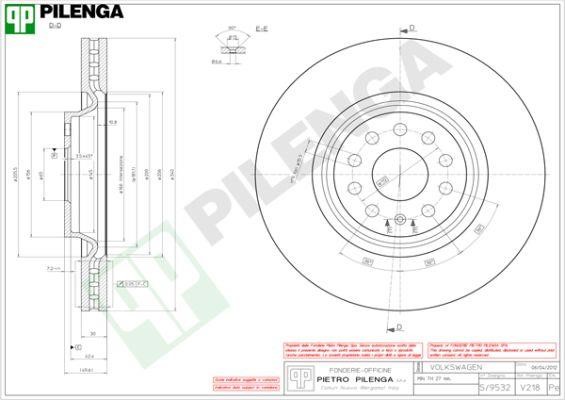 Pilenga V218 Front brake disc ventilated V218