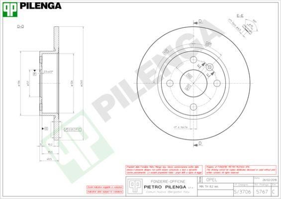 Pilenga 5767 Rear brake disc, non-ventilated 5767
