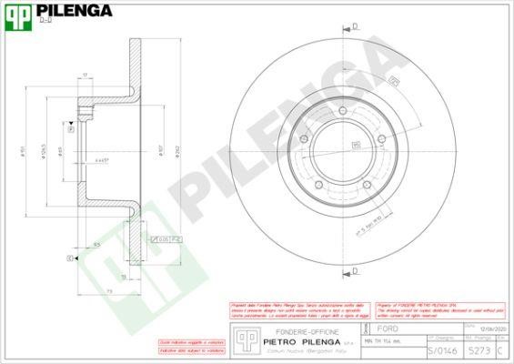Pilenga 5273 Unventilated front brake disc 5273
