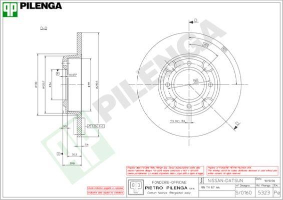 Pilenga 5323 Unventilated front brake disc 5323