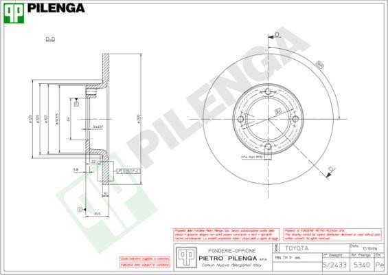Pilenga 5340 Unventilated front brake disc 5340