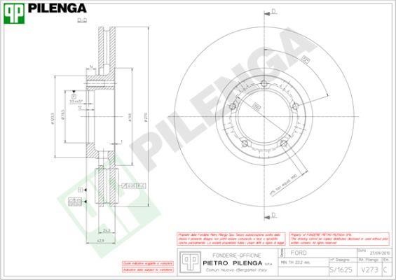 Pilenga V273 Front brake disc ventilated V273