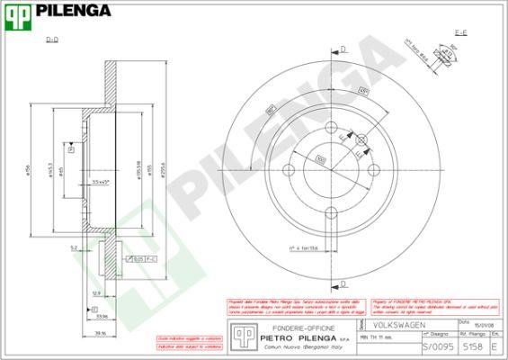 Pilenga 5158 Unventilated front brake disc 5158