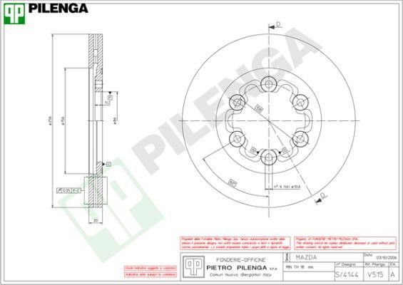 Pilenga V515 Front brake disc ventilated V515