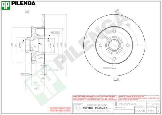 Pilenga 5159 Rear brake disc, non-ventilated 5159