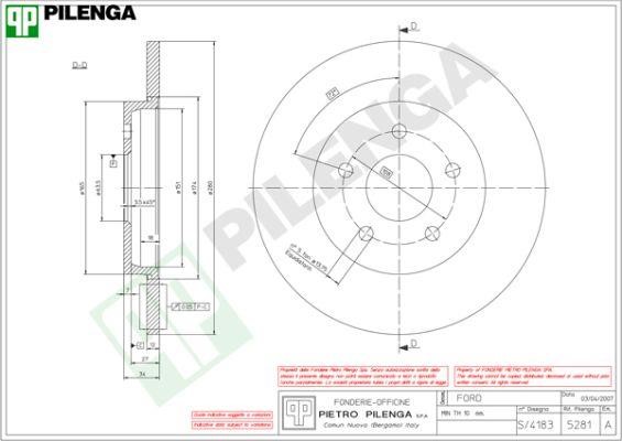 Pilenga 5281 Rear brake disc, non-ventilated 5281