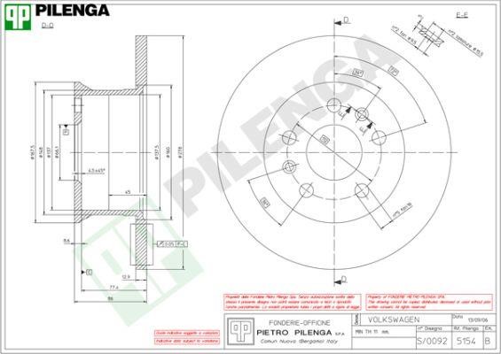 Pilenga 5154 Unventilated front brake disc 5154