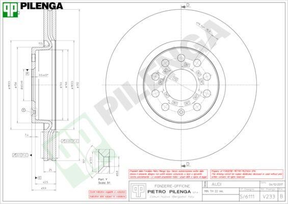 Pilenga V233 Front brake disc ventilated V233