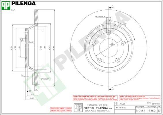 Pilenga 5362 Unventilated front brake disc 5362